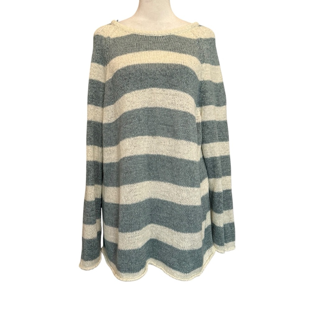 LOFT Blue and Cream Crew Neck Sweater - Picture 1 of 11